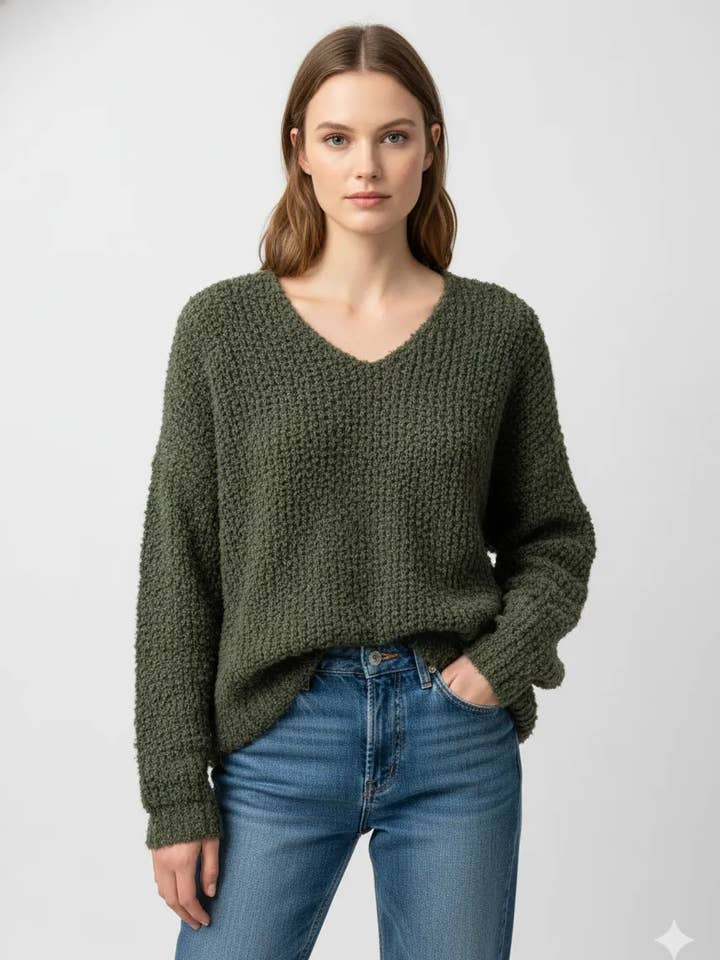 Camisola oversized em lã e alpaca boucleada @24628_PulBoucleGT por atacado de Mimi & Gogo