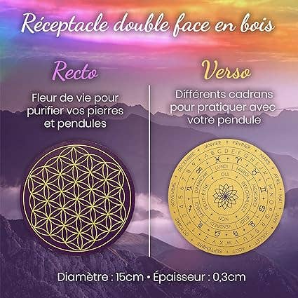 Vibratis – Material de meditação por atacado – Flor da vida em madeira com suporte para mostrador e placa para pêndulo1