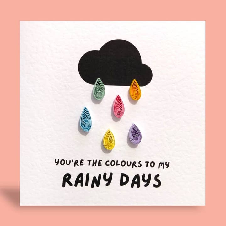 "Colours To Rainy Days" - 3D Quilling Art Greeting Card for wholesale by Crane and Quiller