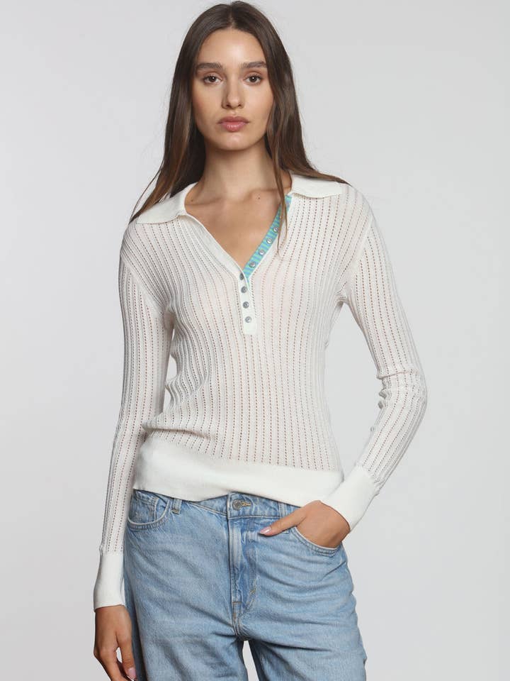 Robin Rib Polo - Branco por atacado de Label + Thread