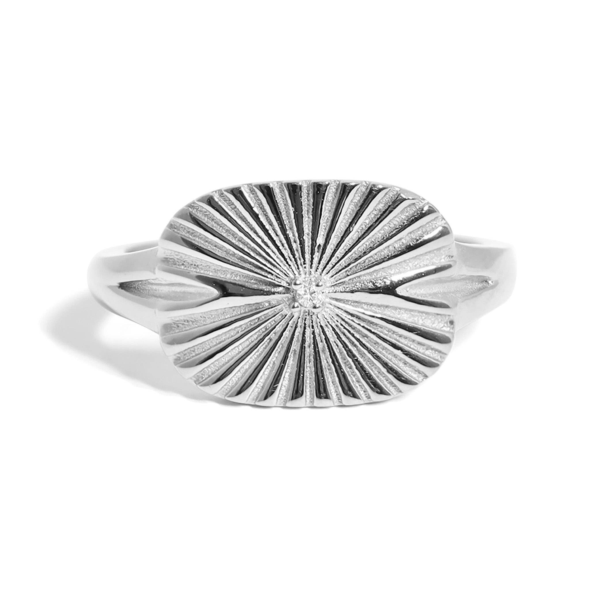 WJW - Wholesale Multi-Stone Ring - Gold Stainless Steel Cubic Zirconia Sunburst Rectangle Ring0