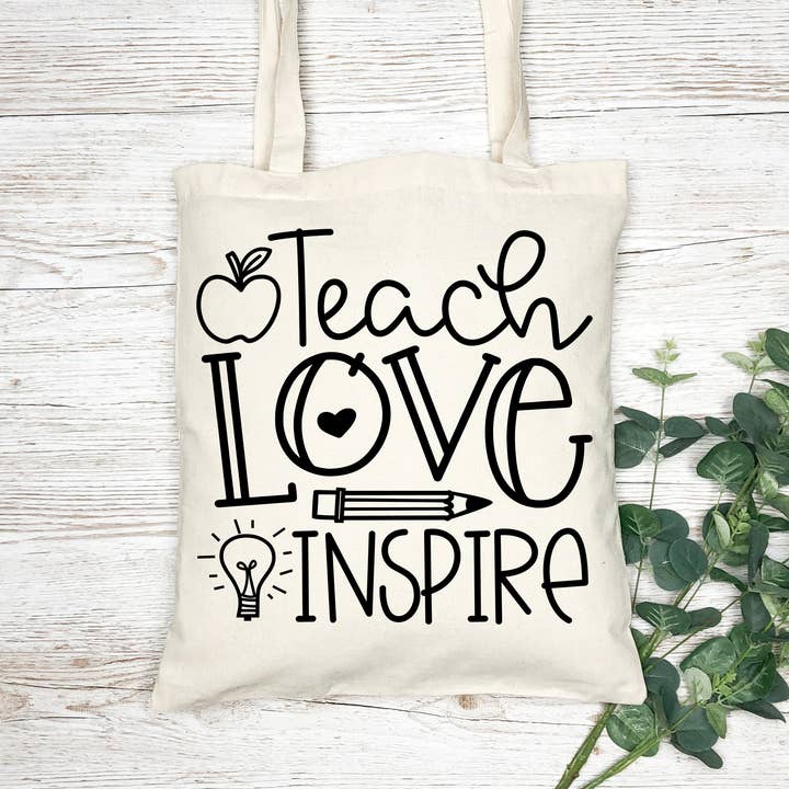 Teach, Love Inspire Tote Bag for wholesale by KBH Custom Designs