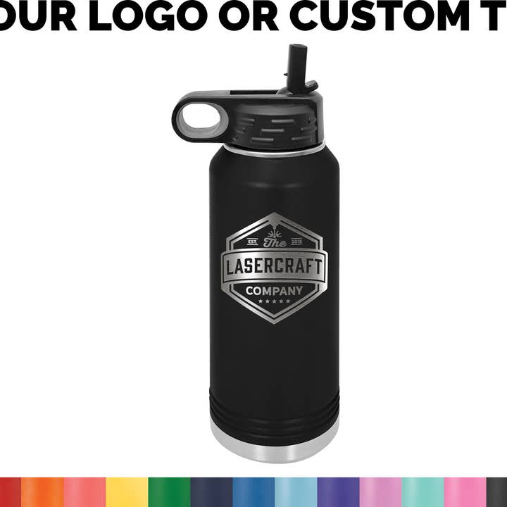 Bouteille d'eau isolée personnalisée de 32 oz avec illustration personnalisée ou logo pour la vente par The Lasercraft Company
