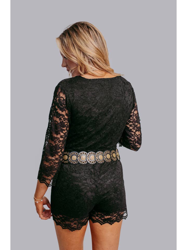 Black MK608 Lace Up Romper for wholesale on Faire
