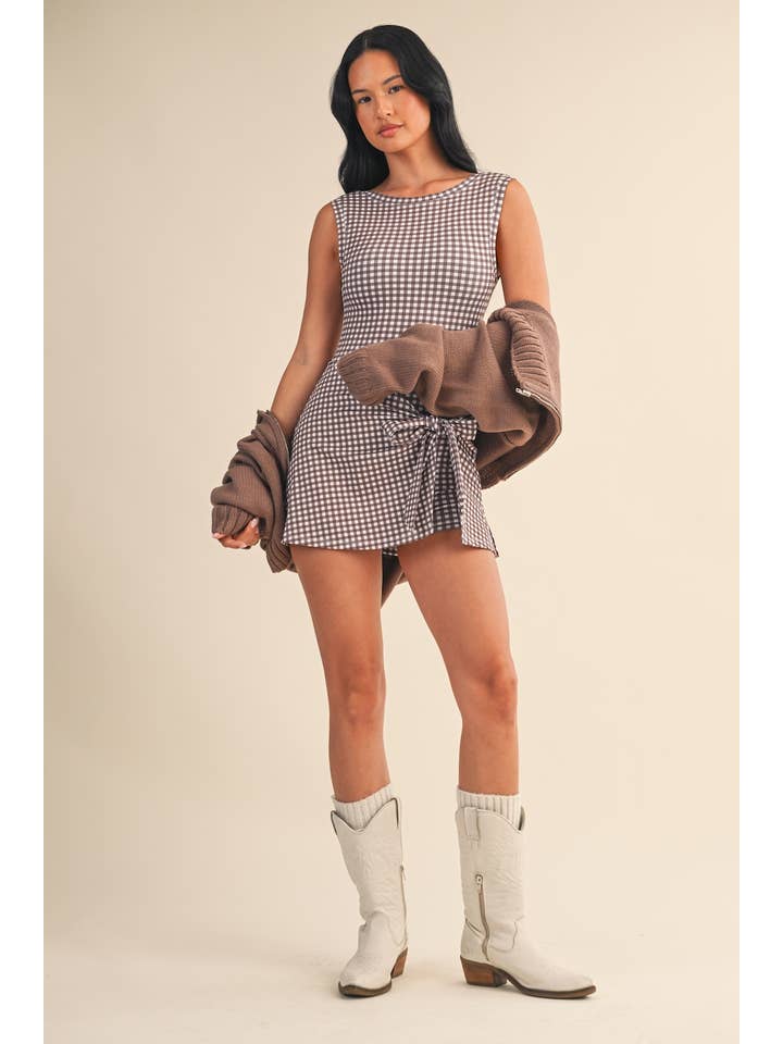 KIMBERLY C - Wholesale Athletic Dress - Women's - Gingham Print Sleeveless Wrap Tie Front Dress 2