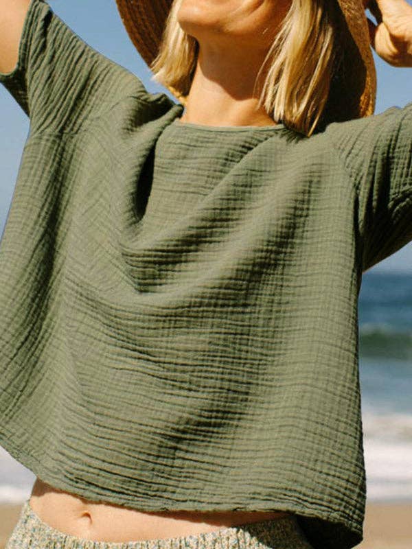 OceanusSwim - Wholesale T-Shirt - Women's - Loose Short Sleeves Solid Color Round-Neck T-Shirts Tops9