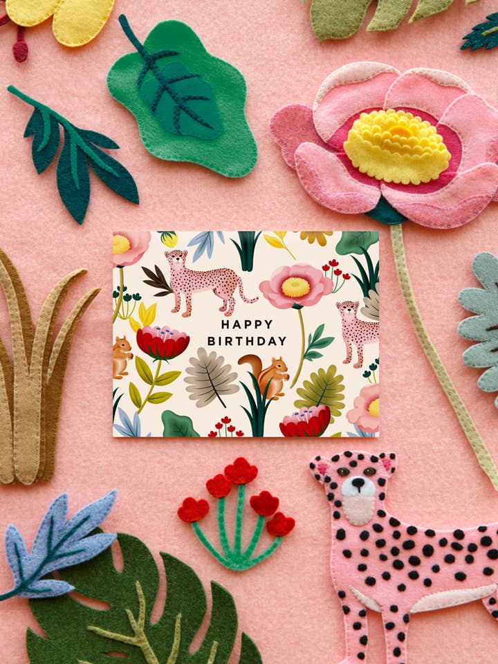 CARTE D'ANNIVERSAIRE DU ROYAUME DES ANIMAUX - CRÈME pour la vente par Clap Clap