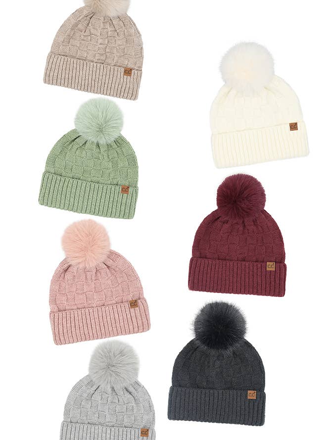 C.C Weaving Texture Knit Pom Beanie Winter Hat for wholesale by Hana