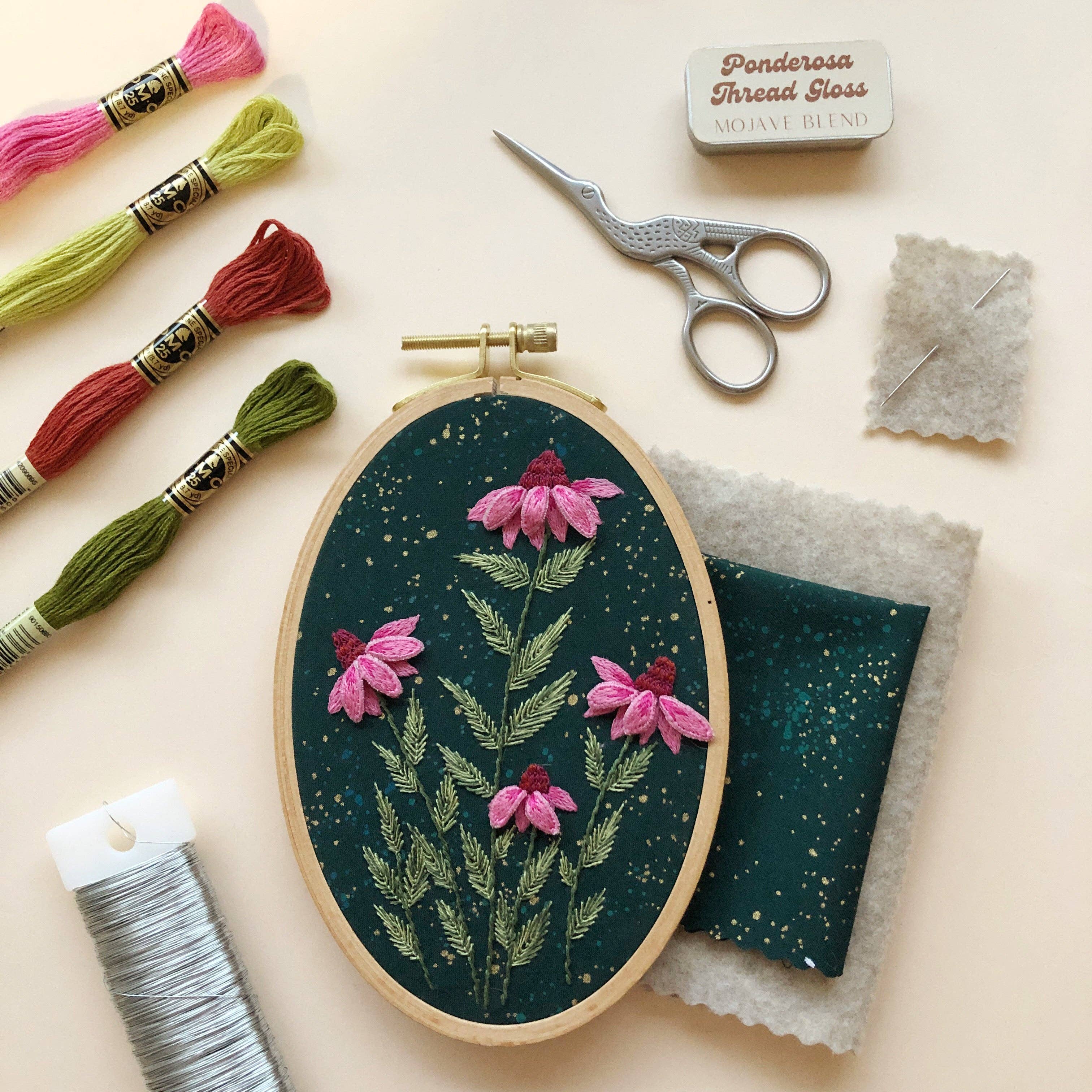 MCreativeJ - Wholesale Embroidery/Cross Stitch Supplies - 3D Coneflowers - Floral Embroidery Kit for Intermediate Stitchers4