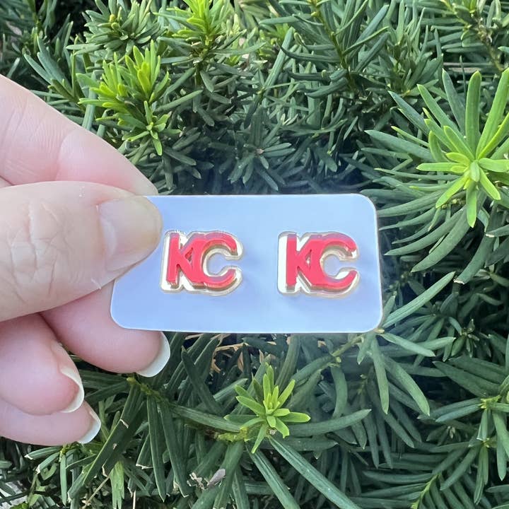 Baubles by B - Wholesale Stud/Post Earrings - Gold and Red KC Kansas City Chiefs Mirrored Stud Earrings11