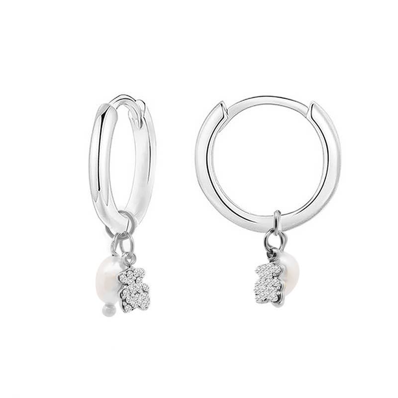 AMORINO SRL - Vendita all'ingrosso Orecchini pendenti - ORECCHINI A CERCHIO CON PERLA E ORSETTO STRASS - YC2464B6820