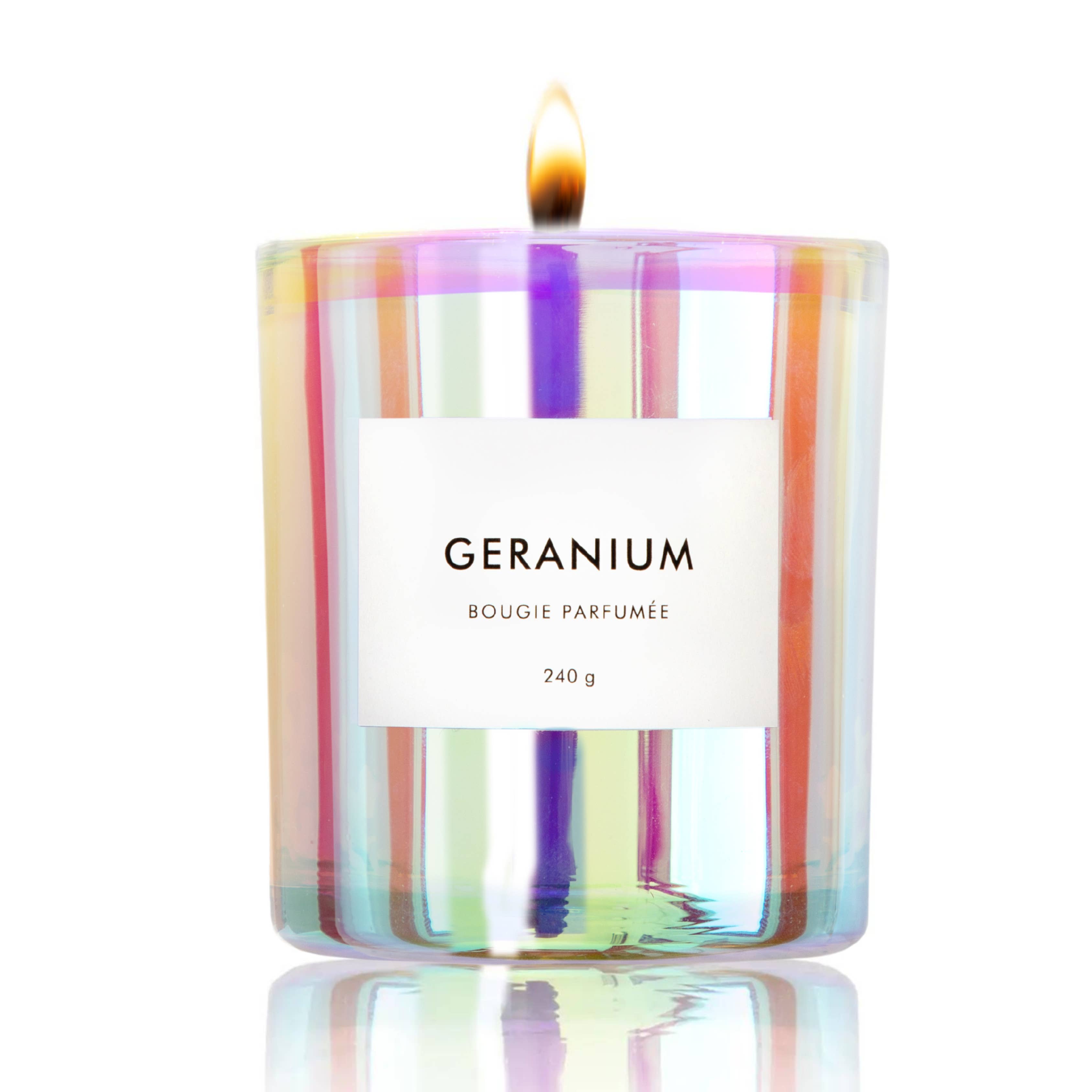 GÉRANIUM | 8 oz, Boîte | Bougie de luxe artisanale en cire de soja pour la vente par Les Citadines (No duties | USMCA compliant)