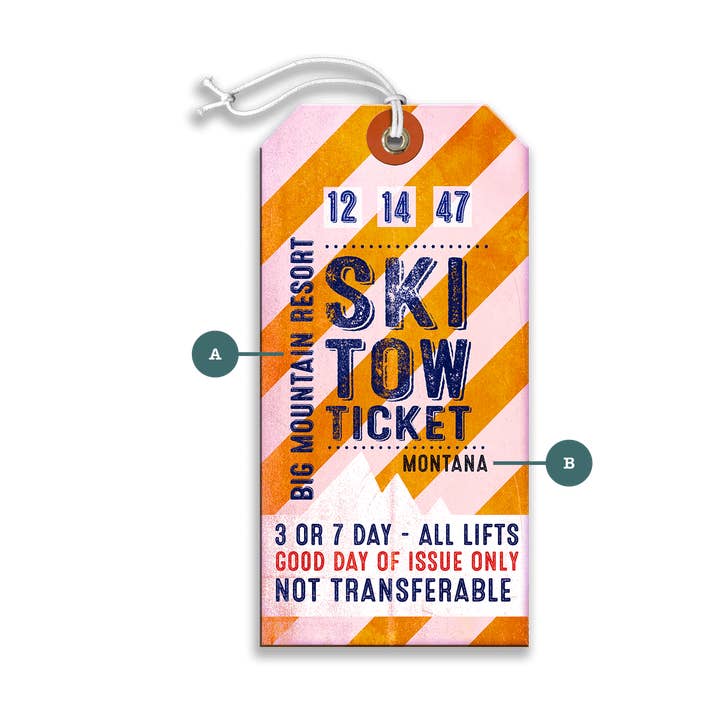 Striped Ski Tow Ticket - Luggage Tag for wholesale by Old Wood Signs