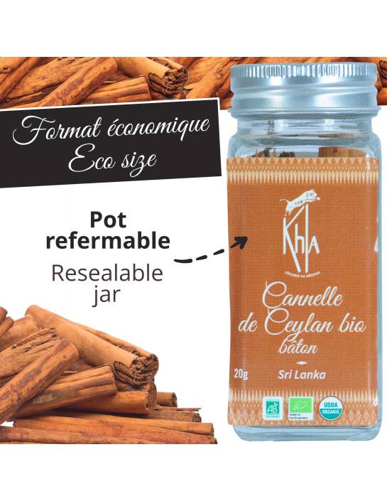 Khla - L'épicerie du Mékong - Wholesale Dried Spice - Ceylon cinnamon stick - Organic - 20g - Jar6