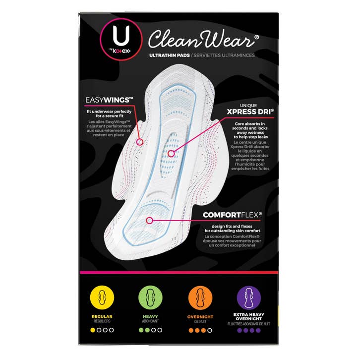 First Choice Buying - Wholesale Menstrual pad/liner - U by Kotex CleanWear Ultra Thin Feminine Pads with Wings, Regular, 32 Count2