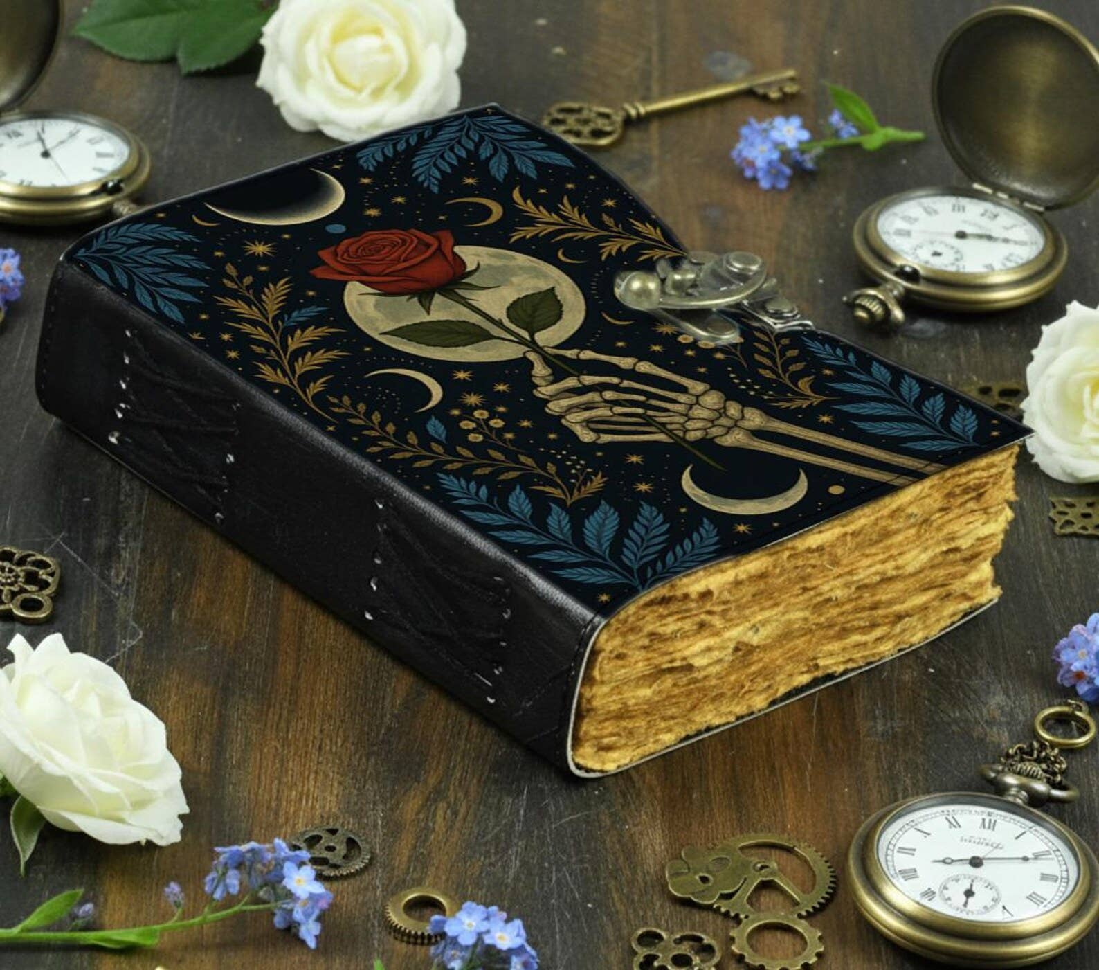MNM HANDICRAFTS - Wholesale Journal/Diary - Gothic Leather Journal with Skeleton Hand, Rose – Handmade 2