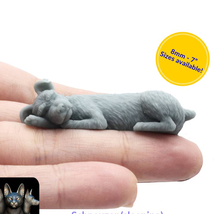 Schnauzer (sleeping) - Scale miniature dog for dollhouse, diorama by Stereocat (1 dog) for wholesale by The Scale Grail