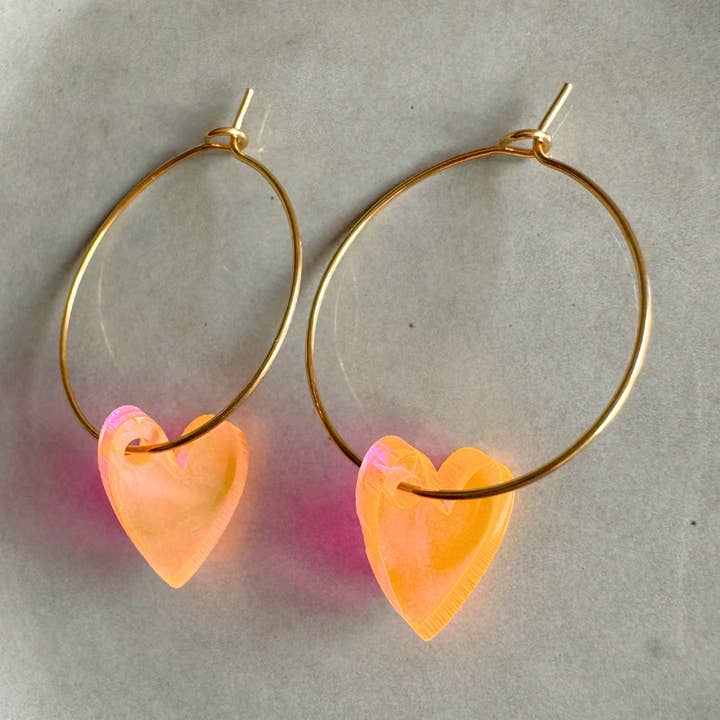 Earrings Hoops Lume Charms | Heart Neon Orange for wholesale by vanMauZ