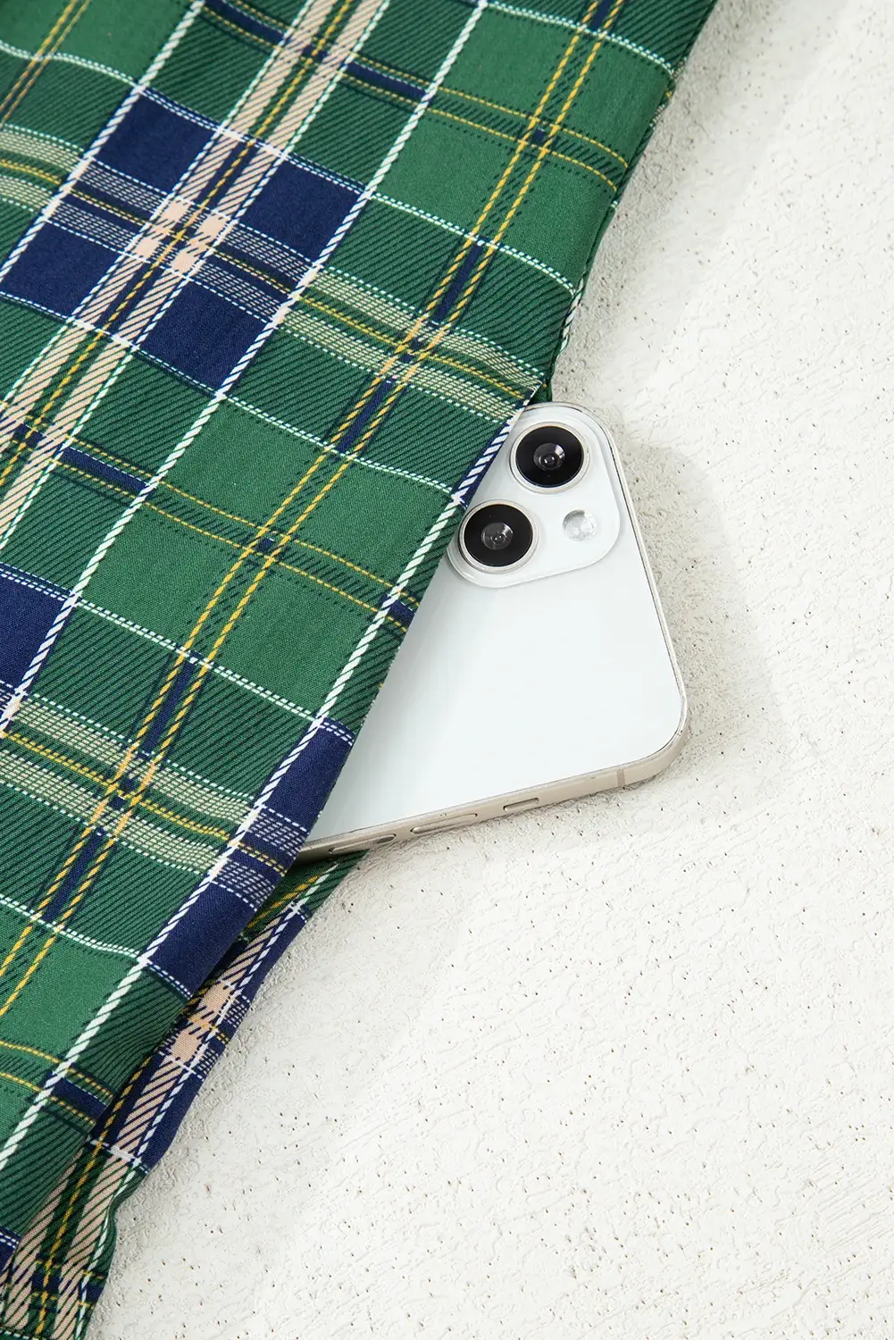 Green Casual Plaid Frill-Neck Long-Sleeve Mini Dress for wholesale on Faire6