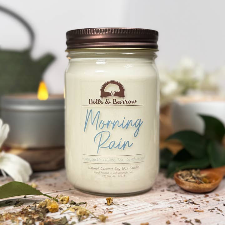 Hills & Burrow - Venta al por mayor Velas en tarros - Lluvia de la Mañana – Vela de Lluvia Fresca, Madreselva y Aire Limpio4