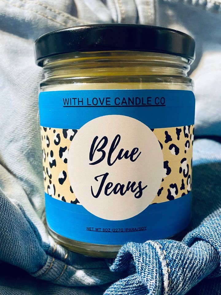 Blue Jeans - 10 oz WhiteTumbler Candle with Bamboo Lid for wholesale by SouthernBelleCandleCo