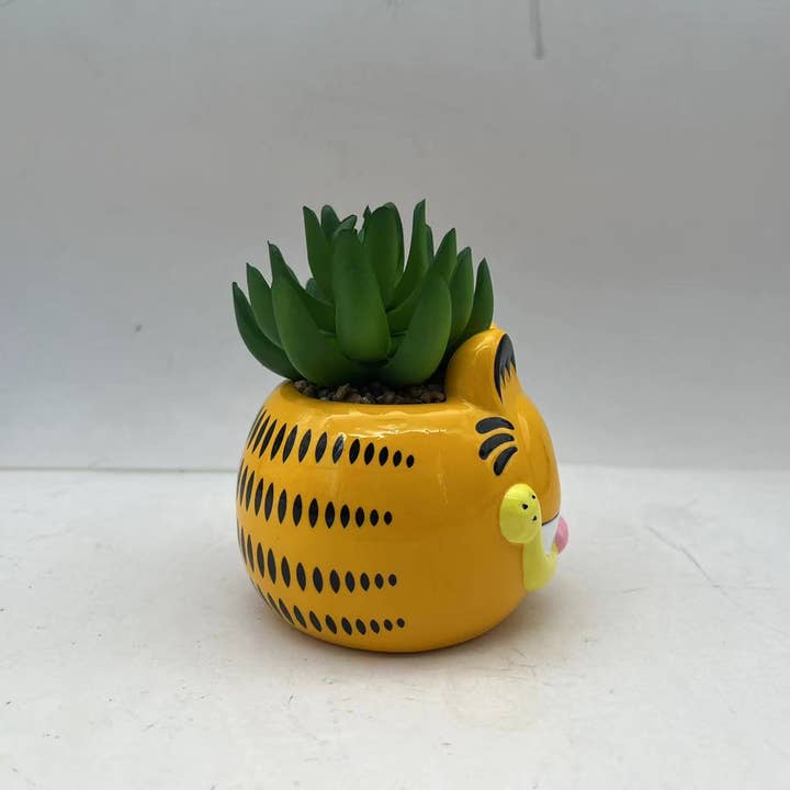 Silver Buffalo - Wholesale Artificial Plant - Garfield Head Mini Ceramic Planter with Faux Plant