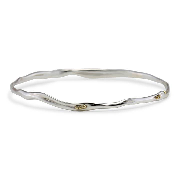 Elegant Sterling Silver Bangle with Brass Pips for wholesale by Banyan Jewellery