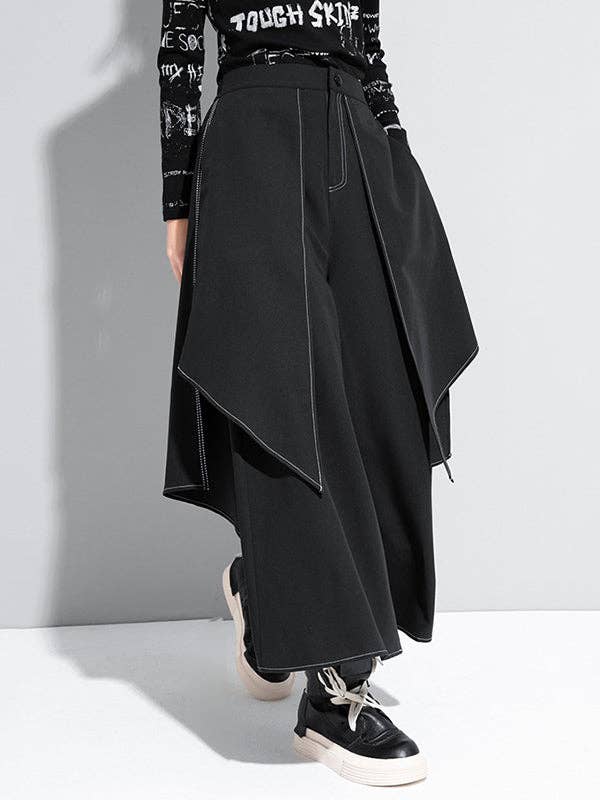 BLACK Loose False-Two Split-Joint Wide-Leg Pants for wholesale on Faire