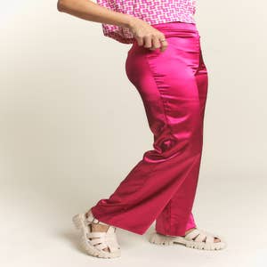 Wholesale Womens Satin Paperbag Waist Pants With Front Tie