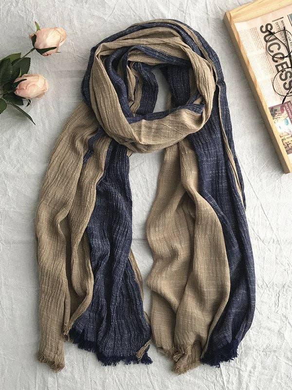 VividLux - Vente Écharpe – femme - Écharpe vintage en coton Ramie de couleur contrastante6