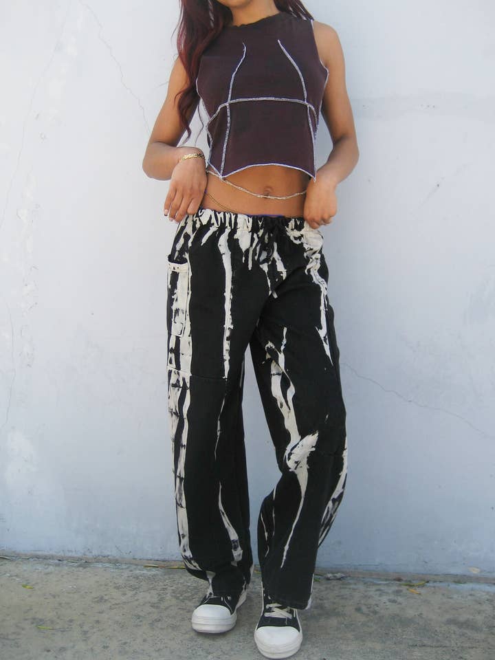 American Recycled Clothing – Großhandel Hose – Damen – Denim-Hose mit Bleach-Spritzern und elastischem Bund – Eco-Bundle5