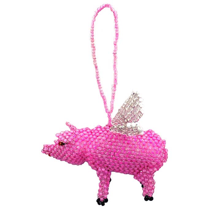 Flying Pig Seed Bead Keychain - Pink Flying Pig Seed Bead Keychain - Pink