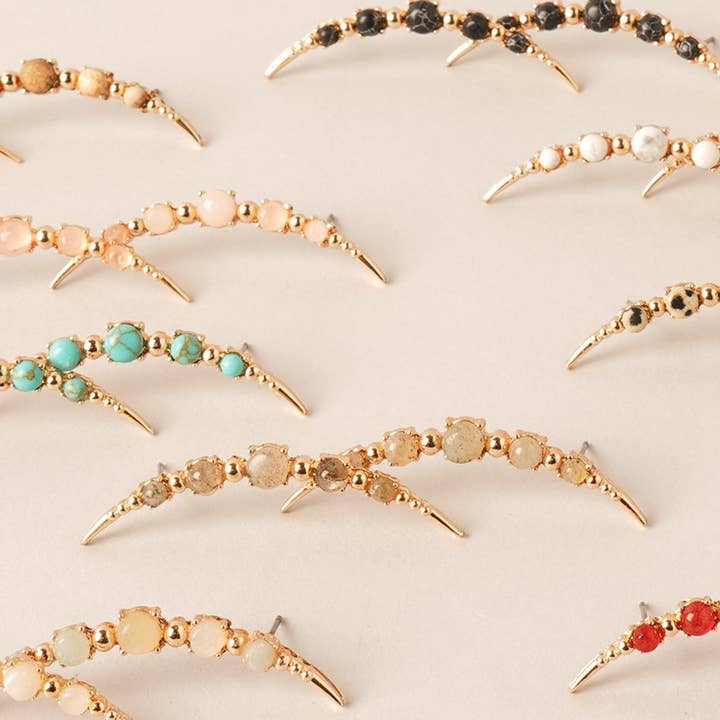 Fashion City - Wholesale Dangle Earrings - Shaped Semi-Precious Stone Post Earrings