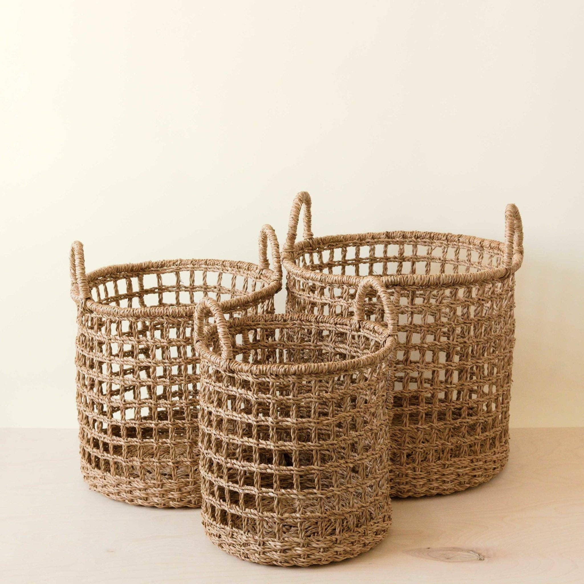 LIKHÂ - Wholesale Basket - Open Weave Baskets with Handle, set of 3 - Storage Baskets |7