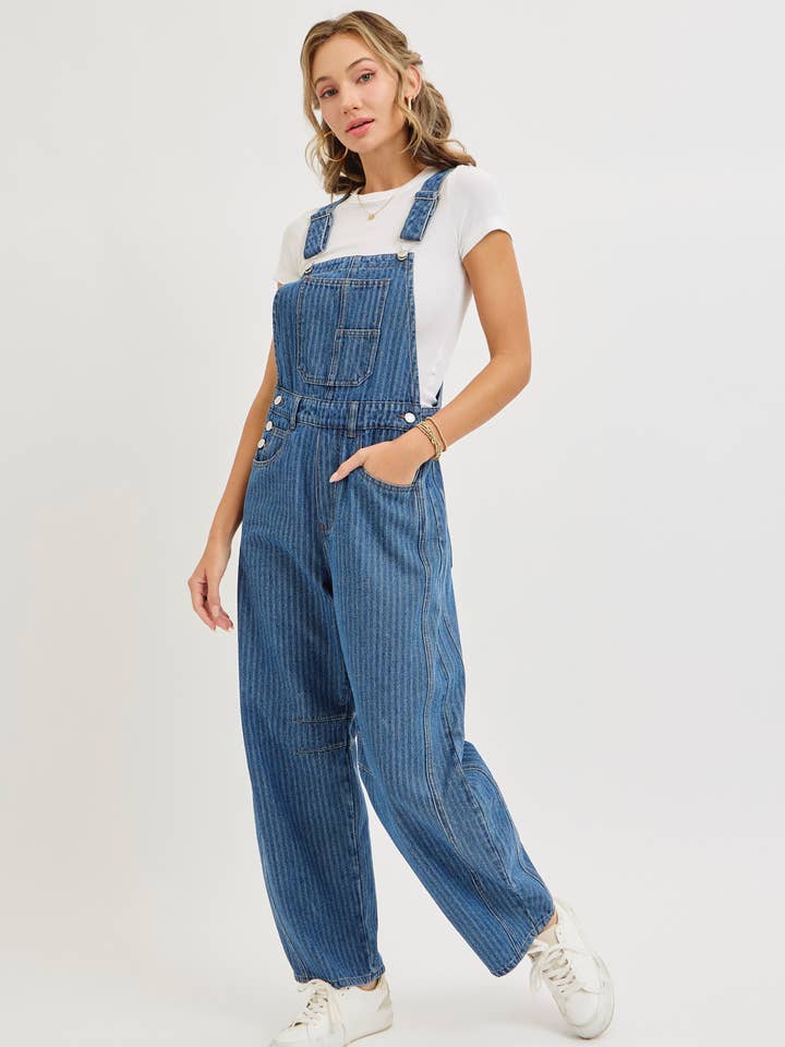 STRIPED BARREL-LEG DENIM JUMPSUIT and other Purchase Wholesale striped jumpsuit. Free Returns & Net 60 Terms on Faire trending on Faire.