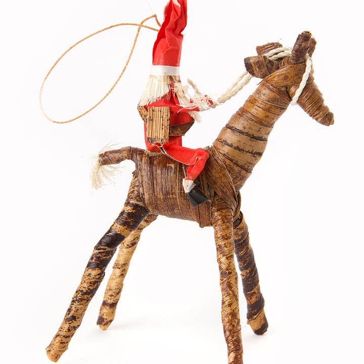 Swahili | AFRICAN MODERN - Wholesale Ornament - Banana Fiber Santa on Giraffe