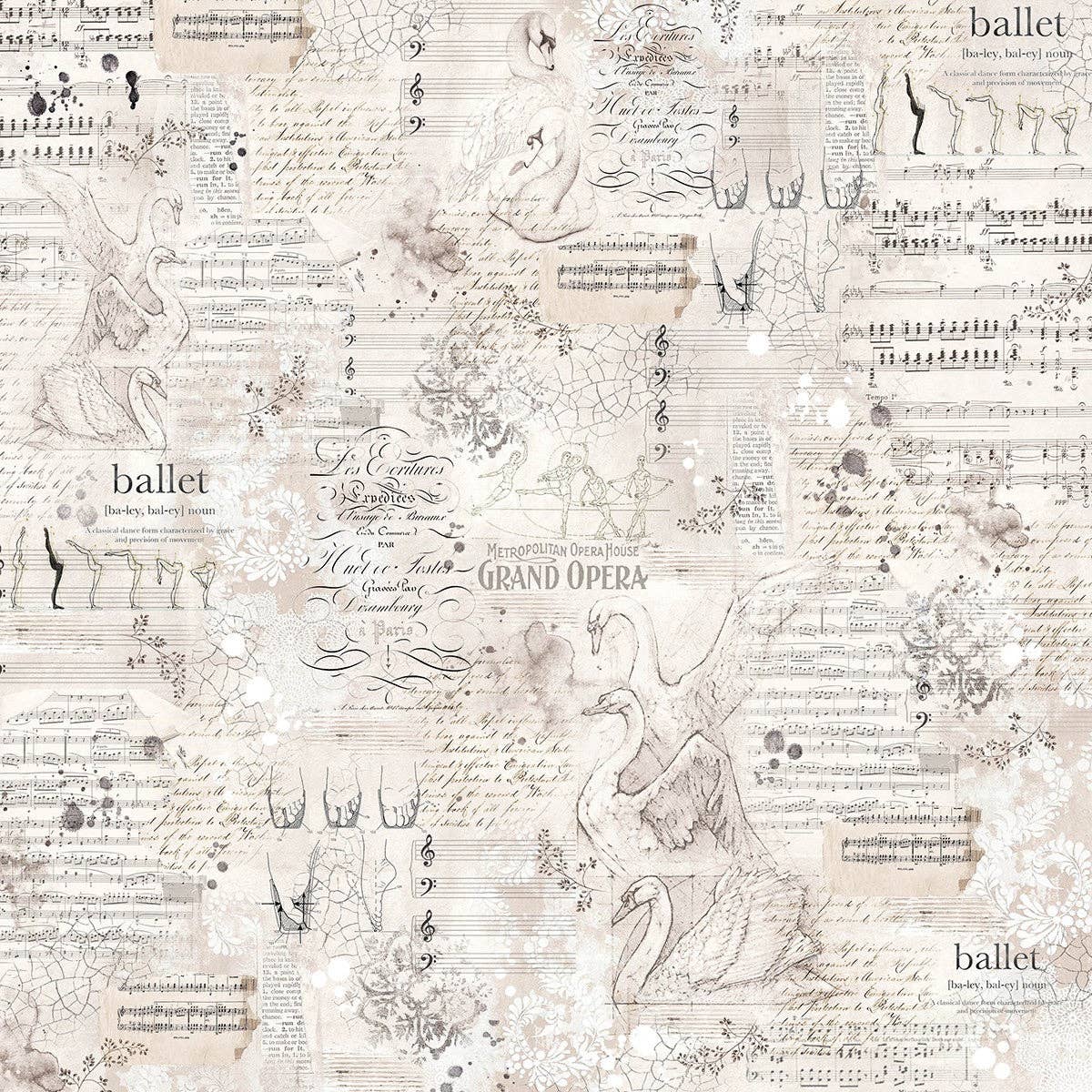 Ecstasy Crafts Distributing - Wholesale Scrapbook - Ciao Bella Cygne Noir Paper Pad 12x12 12/Pkg28