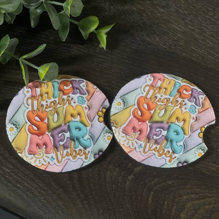 CMD Wholesale - Wholesale Car Coaster - Women's - Thick Thighs & Summer Vibes Inflated Car Coaster Set