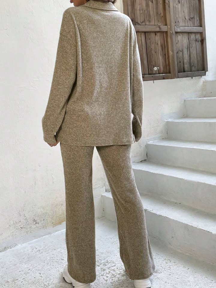 Whisper Mint - Vente Ensemble de vêtements d'intérieur – femme - Haut et pantalon côtelés à demi-fermeture éclair