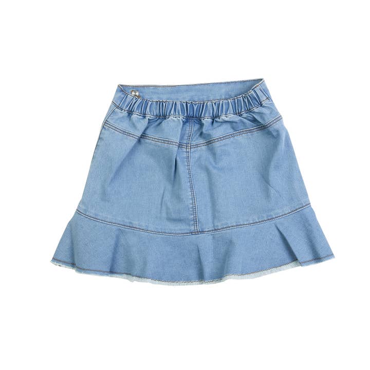 ToTo Heros - Wholesale Skirt - Kids - Ruffle Hem Unbalanced Mini Denim Skirt
