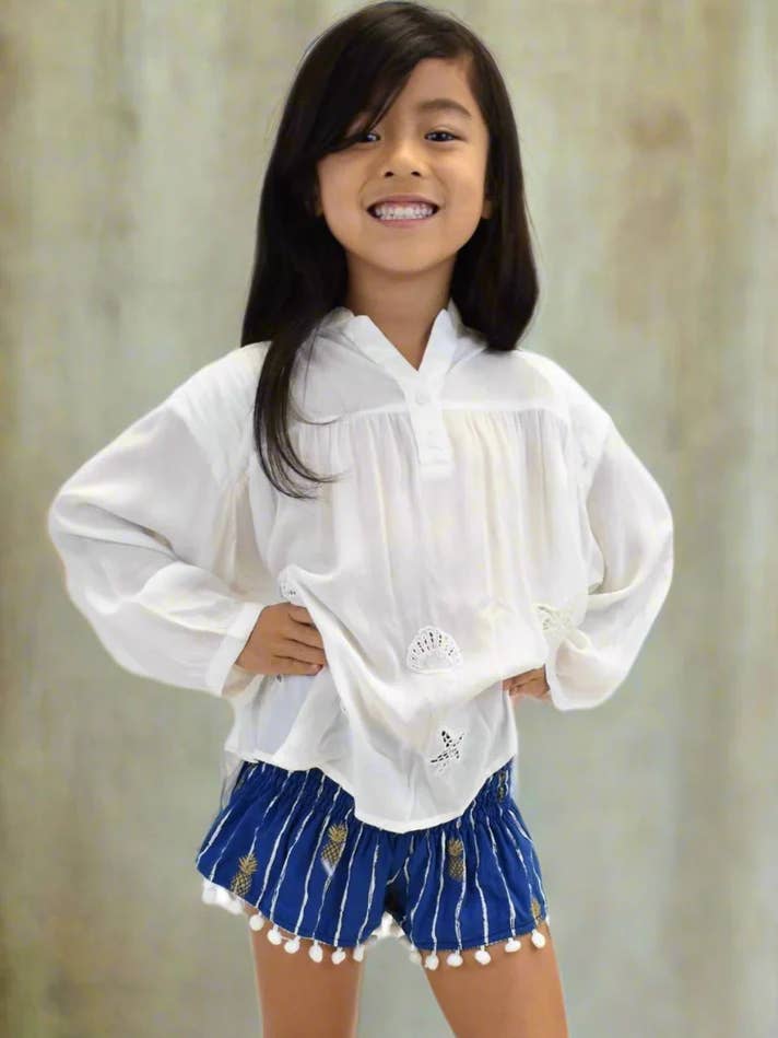 Mädchen Ananas-Print PomPom Shorts für den Großhandel von Angels by the Sea Hawaii