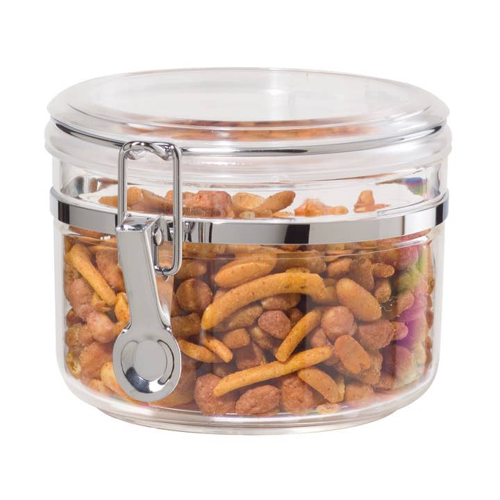 Food Canister - Clear with Clamp (4" H, 28 oz) for wholesale by Oggi