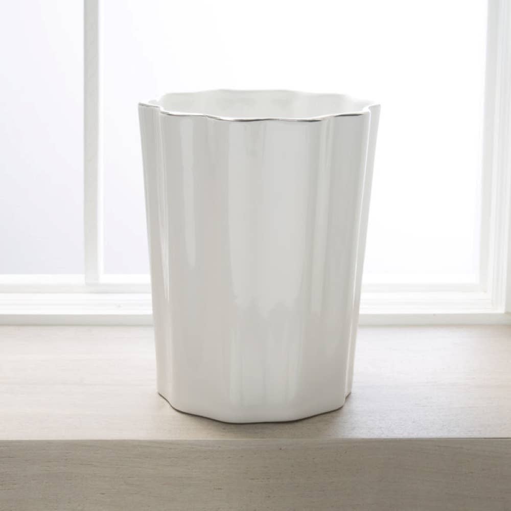 Moda at Home Enterprises, Ltd - Vendita all'ingrosso Set di accessori per il bagno - Cestino portarifiuti Pavona Porcellana1