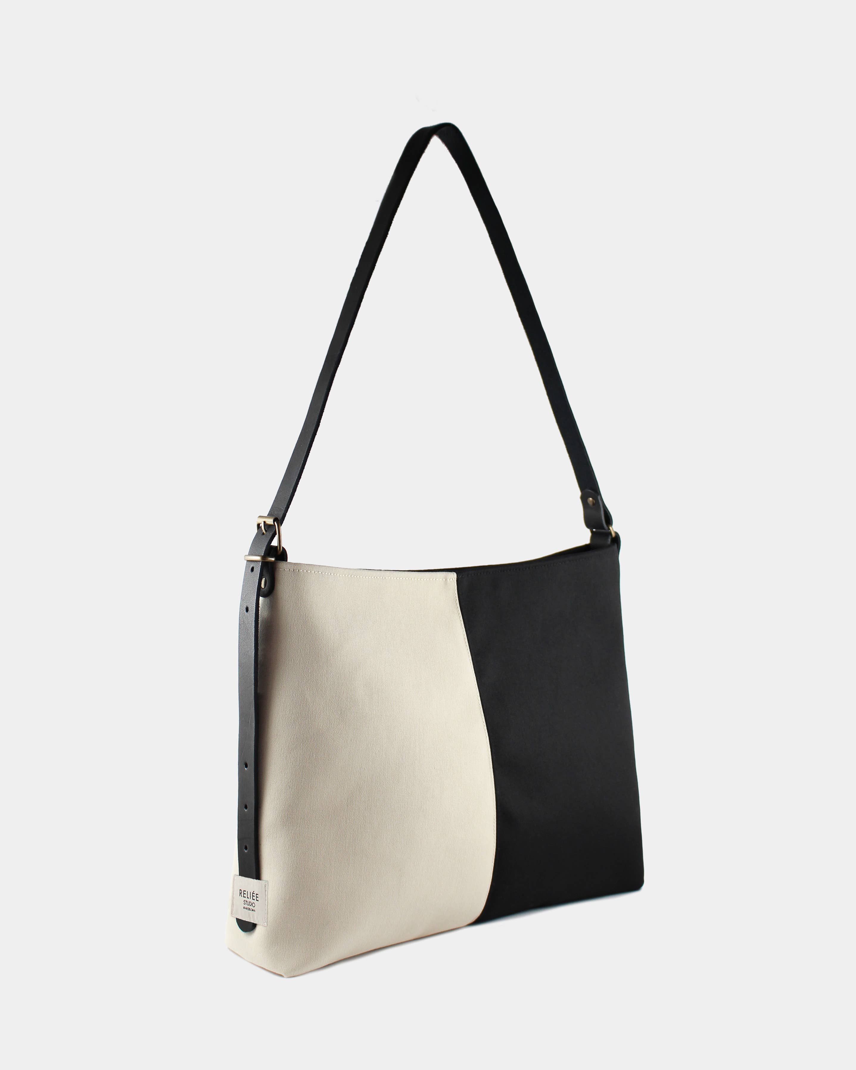 Reliée Studio - Wholesale Shoulder Bag - Women's - Black and white WATERPROOF bag with leather strap - Bianca1