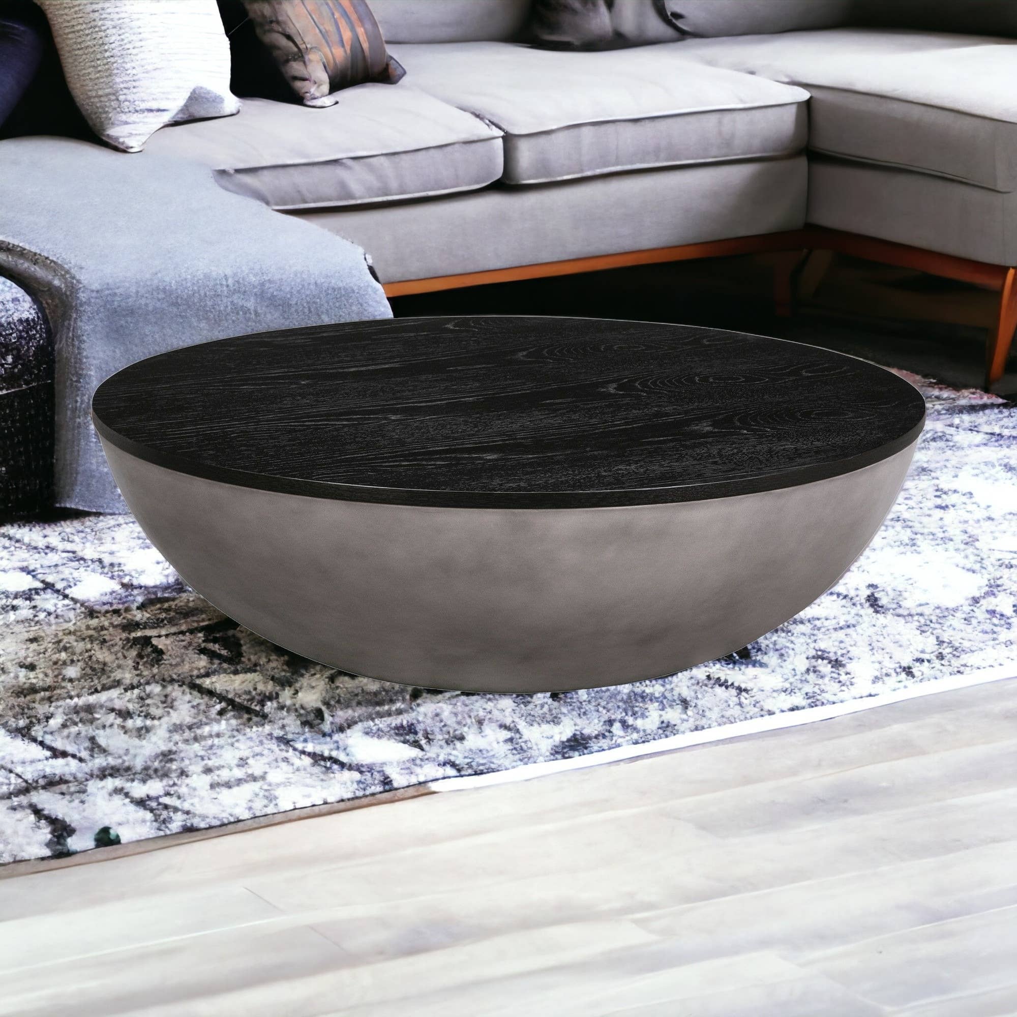 HomeRoots - Wholesale Coffee Table - 48" Black And Gray Solid Wood And Concrete Round Coffee Table1