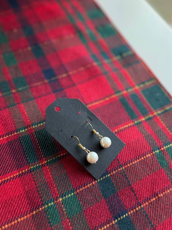 Pearl Gold Plated Dangle Earrings for wholesale by Ostella