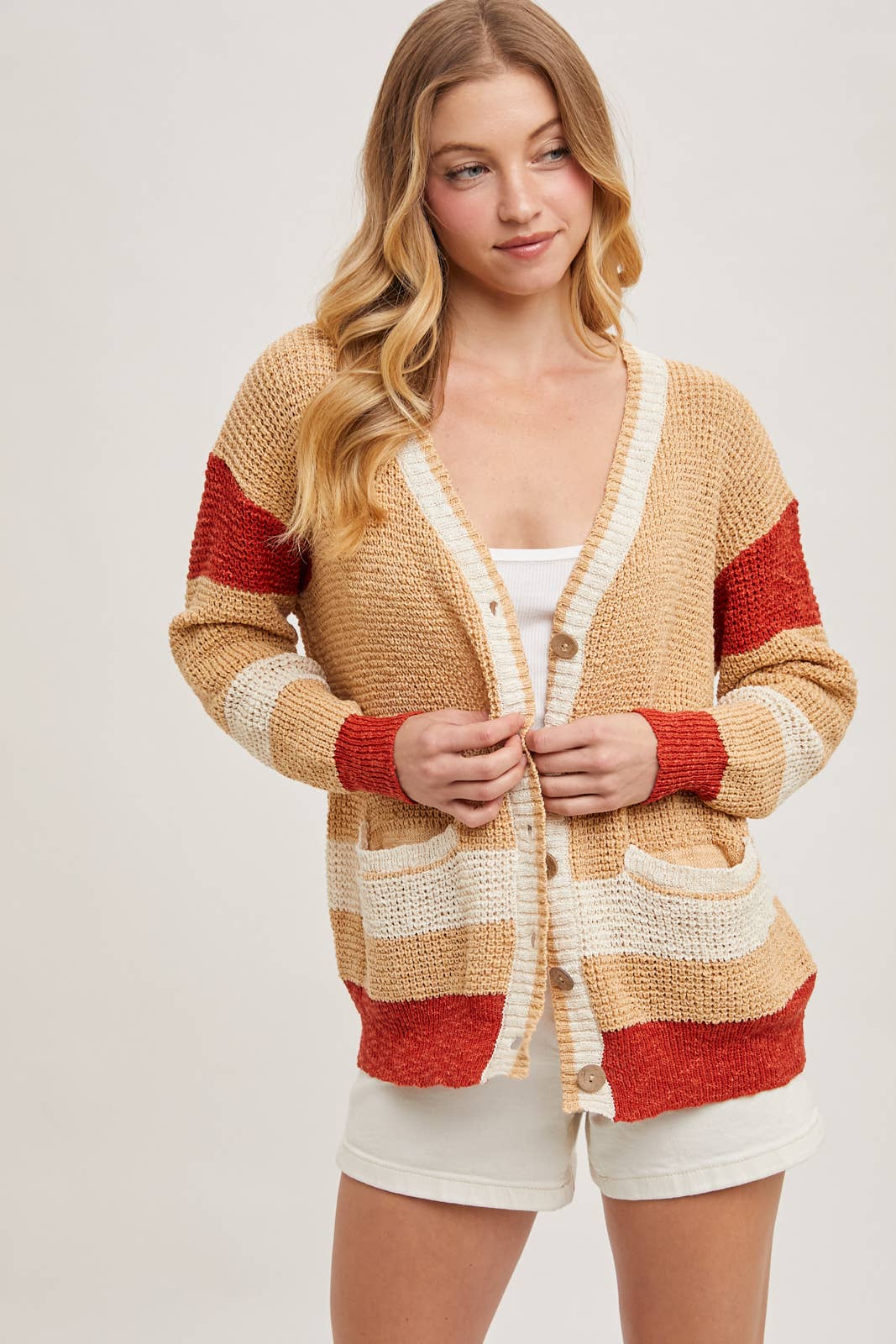 Bluivy - Wholesale Cardigan - Women's - COLOR BLOCK BUTTON DOWN KNIT SWEATER CARDIGAN12