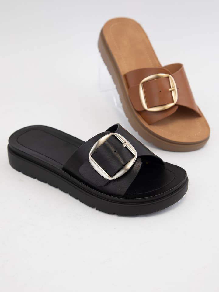 CCOCCI - Wholesale Sandals - Women's - DELIGHT BIG BUCKLE STRAP SEMI PLATFORM SANDALS