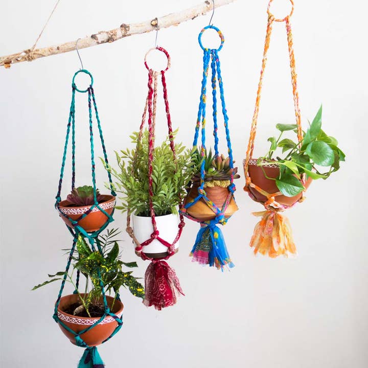 Matr Boomie Fair Trade - Wholesale Hanging Planter - Macrame Plant Hanger - Assorted Upcycled Sari1