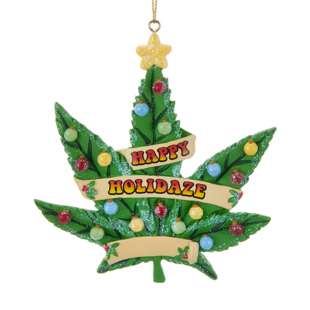Kurt S. Adler, Inc. - Wholesale Ornament - 4" RESIN CANNABIS LEAF ORNAMENT0